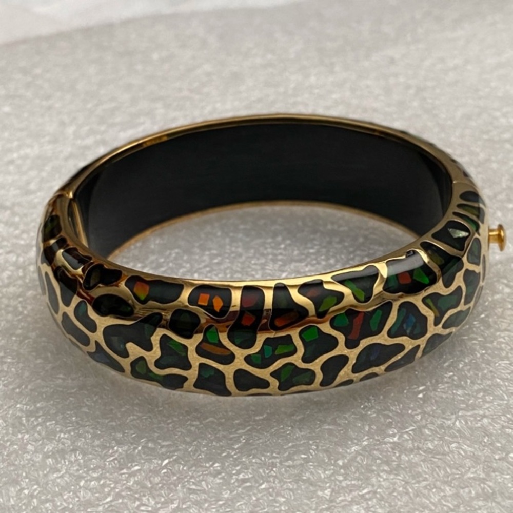 Korite Ammolite Bangle Gold Plated 925 Sterling Silver & Enamel like New 60 g